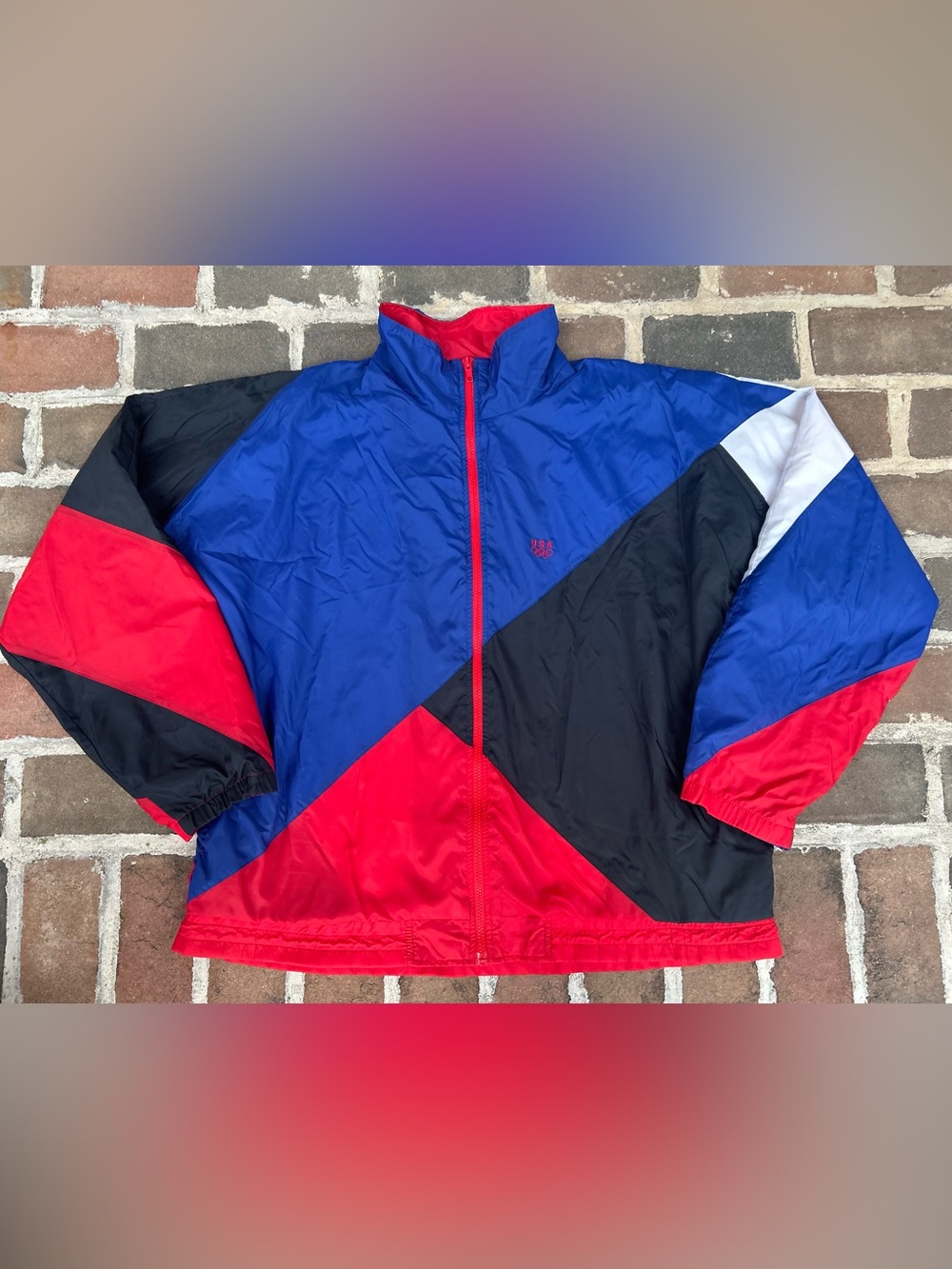 Vintage 90s JC Penney red blue black colorblock USA Olympics windbreaker L